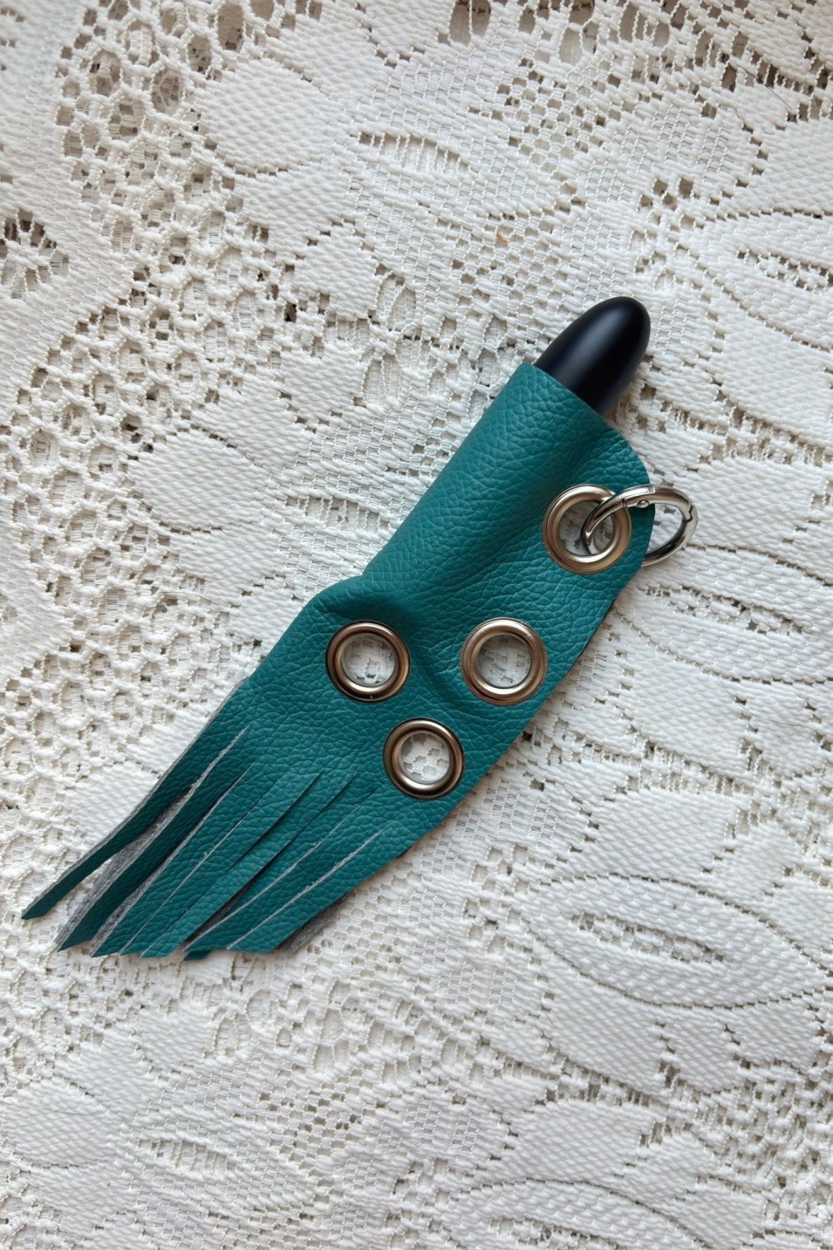 Leather lighter / lipstick keychain bag charm